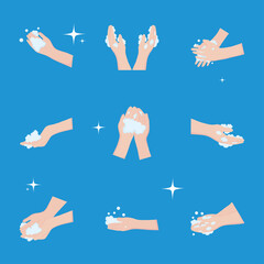 global handwashing day, collection icons hands washing bubbles