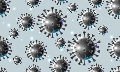 Design of a coronavirus outbreak with a viral cell in microscopic form. Illustration template on the topic of a dangerous SARS epidemic for an advertising banner or leaflet.