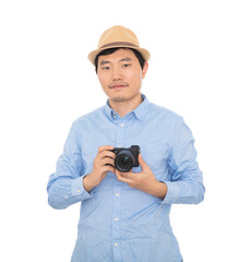 Photographer with a mirrorless camera