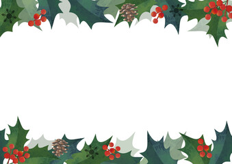 クリスマスフレーム 柊の飾り枠 囲み装飾 水彩イラスト ロゴ無し 縦長 A3 比率 Wall Mural Pp7
