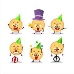 Cartoon character of savory pie with various circus shows