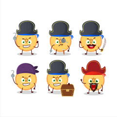 Cartoon character of savory pie with various pirates emoticons