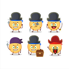 Cartoon character of savory pie with various pirates emoticons