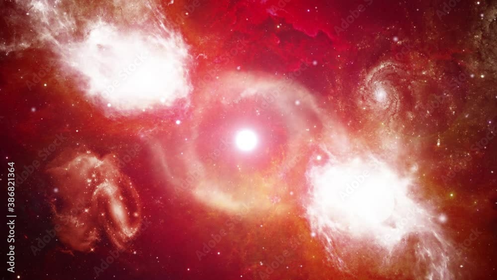 Wall mural abstract colorful nebulae of outer deep space stars particles loop 3d 4k animation. light beam, shin