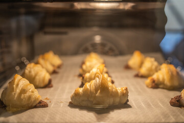homemade croissants being made in the oven