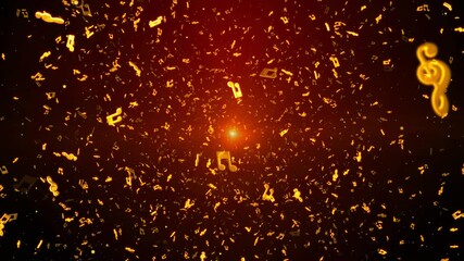 4K 3D Loop Animation New Motion Background clip golden shinig 3d musical symbols and notes floating in the air. For Reality shows, Music Awards, Dance Party, VJ Shows, DJ Party, Stage Shows.