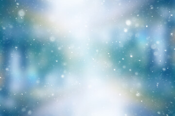 Obraz na płótnie Canvas blurred snow / winter abstract background, snowflakes on abstract blurred glowing leaf background