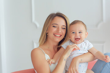 cheerful healthy baby smiling / portrait of a small child, boy little son cheerful health