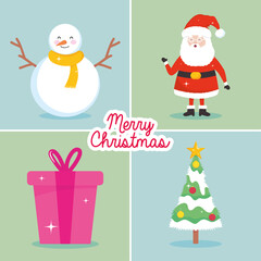 merry christmas and snowman icon set, colorful design