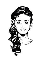 cute young woman head pop art line style