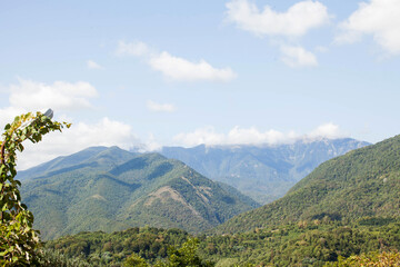 Fototapeta na wymiar Mountain landscape in Abkhazia. Caucasian mountains and blue sky.