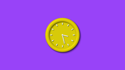 New yellow color 12 hours 3d wall clock isolated on purple background, Counting down 3d wall clock