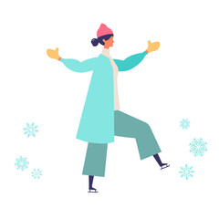 People performing winter sports activities. Skating people.