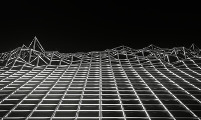 3D rendering topographic metallic wireframe