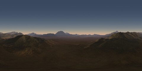 Fototapeta na wymiar 360 degree night desert landscape. Equirectangular projection, environment map, HDRI spherical panorama.