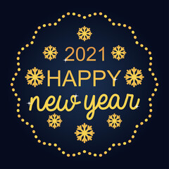 2021 happy new year gold label phrase and snowflakes