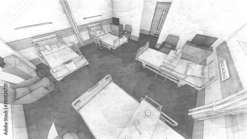 病院 病室 テーブル有り 食べ物あり 人なし イラスト30 Abstract Canvas Print Abstra Hiro Studio