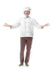 Mature male chef on white background