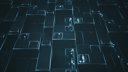 Futuristic technology panel with digital code 3D rendering