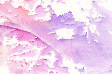 Abstract background of watercolor on paper texture, hand painted in pink and purple