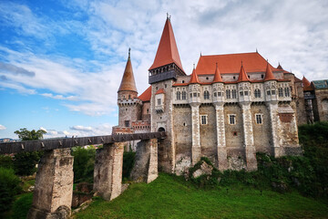 Fototapeta na wymiar Corvins Castle with medieval architecture in Romania