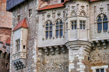 Fototapeta na wymiar Medieval castle architecture with towers and windows in Transylvania