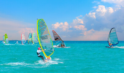 Windsurfer Surfing The Wind On Waves In Cesme bay - Izmir, Turkey
