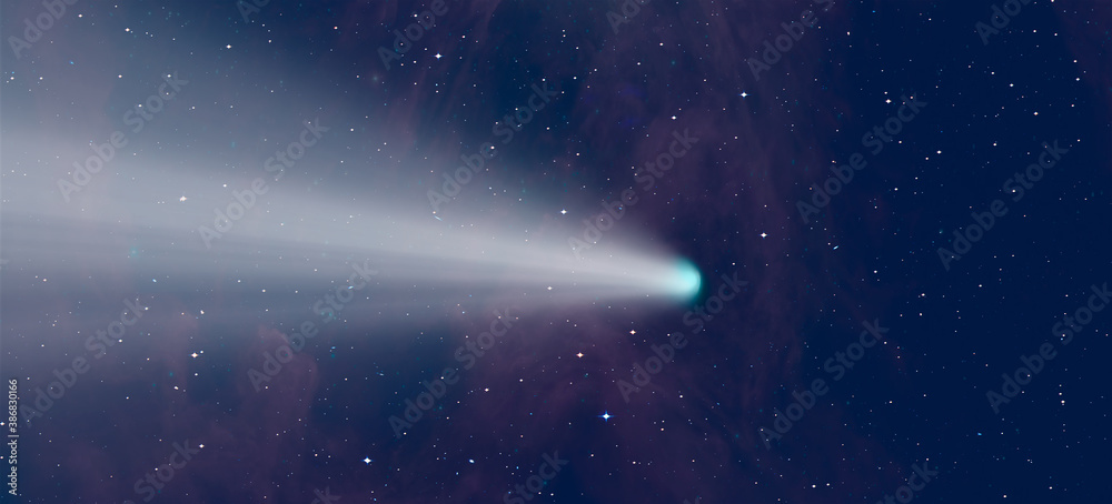 Aufkleber comet on the space,many stars and nebula in the background 