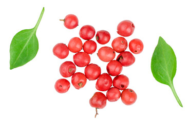 Red pepper peas isolated on white, top view