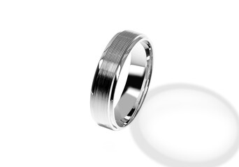 Golden wedding ring on a white background.