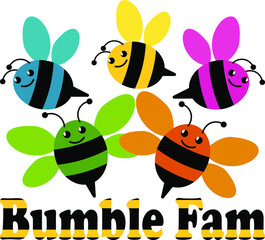 Multi-colored bumblebee family portrait. vector illustration,