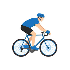 Sport athlete cyclist vector illustration. Man in sportswear and helmet riding bike flat style design. Extreme sport concept. Isolated on white background