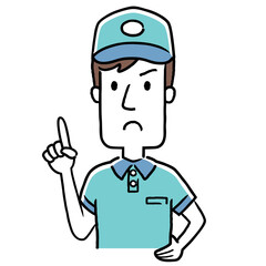 イラスト素材：若い配達員の男性、注意、警告
