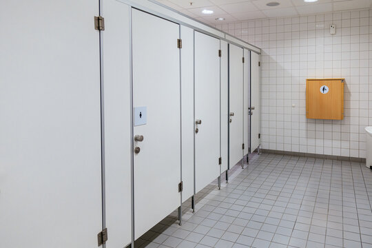 Public toilet, restroom, lavatory doors, baby changing table