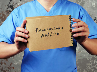 Health care concept about Coronavirus Hotline with sign on the piece of paper.