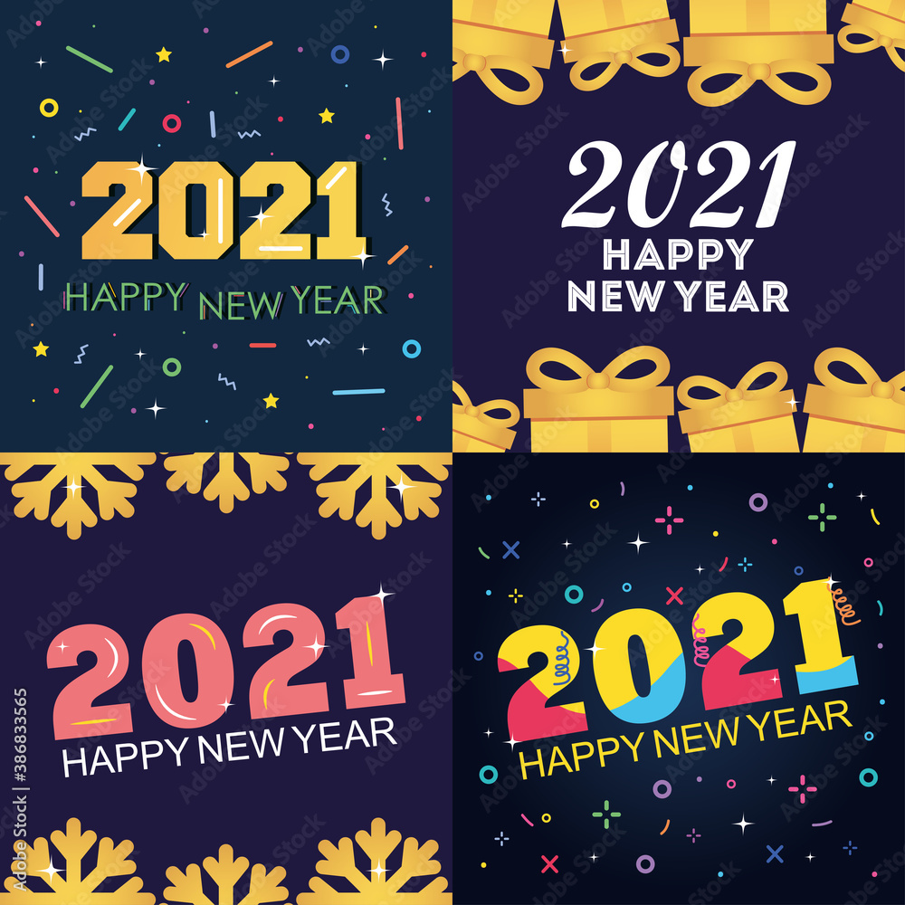 Canvas Prints 2021 happy new year, various banners gold gifts snowflakes number calendar celebration