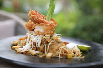Thai food pad thai fried noodle with shrimp