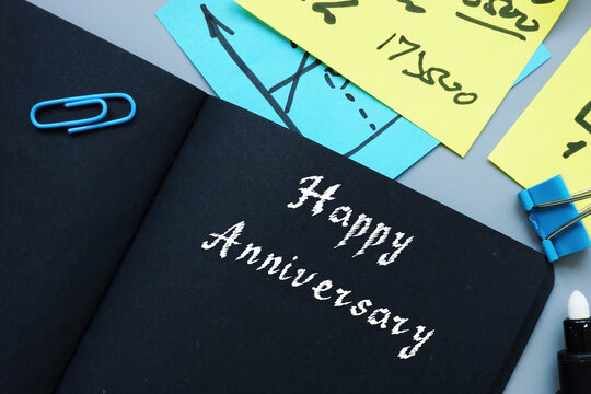 Business concept about Happy Anniversary with phrase on the page.