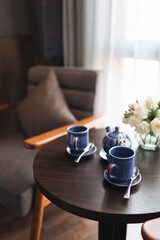 Wooden black and grey modern table and desk in bedroom