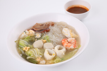 Local food , Thai sukiyaki soup isoated in white background street food