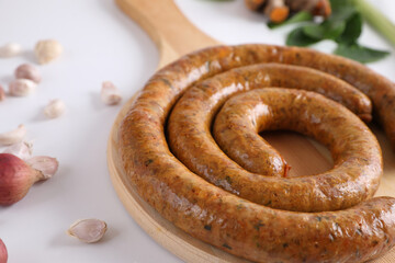 Local Northern Thai food , Northern Thai spicy sausage street food isolated in white background