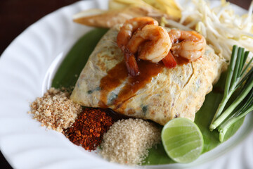 Local Thai food pad thai fried noodle with shrimp