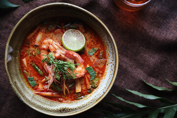 Tom Yum soup , a Thai traditional spicy prawn soup