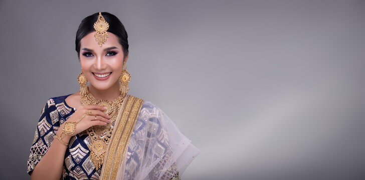 Indian beautiful bridal woman wear Traditional wedding dress costume