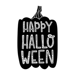 Vector Hand Drawn Illustration of Happy Halloween. Holiday Calligraphy Greeting Card. 