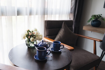 Wooden black and grey modern table and desk in bedroom