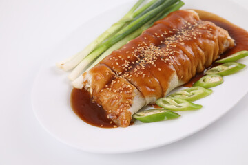 Spring Roll also known as Egg Roll local thai food isolated in white background