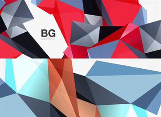 Set of 3d low poly shape geometric abstract backgrounds. Vector illustrations for covers, banners, flyers and posters and other templates