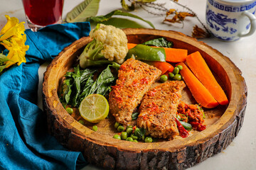 Basa sea fish fry and vegetables