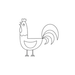 Cute contour doodle rooster. Farm animals and birds.Illustration for childrens coloring book. 